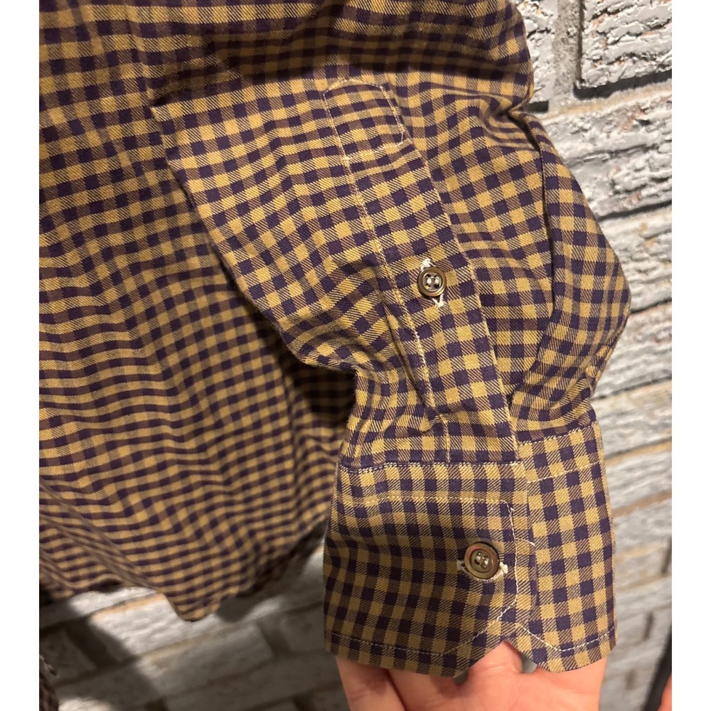 Ermenegildo Zegna Soft Mens Brown Blue Gingham Check Cotton Button Down Sz 16.5 - Picture 9 of 9